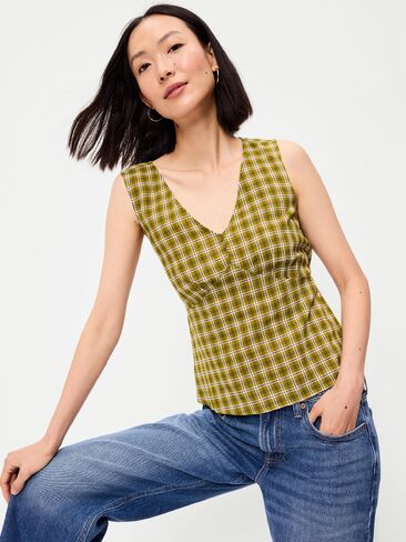 Old Navy Sleeveless V-Neck Tie-Back Top - Green Plaid in Kuwait