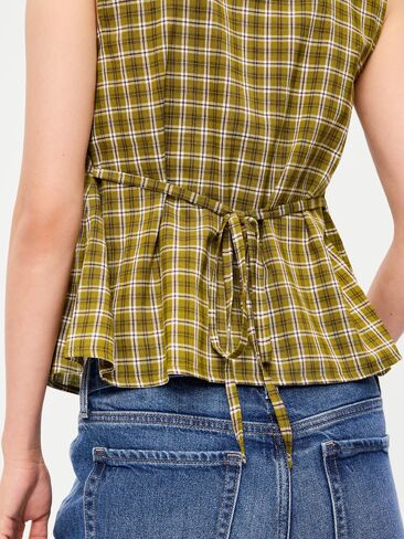 Old Navy Sleeveless V-Neck Tie-Back Top - Green Plaid in Kuwait