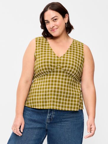 Old Navy Sleeveless V-Neck Tie-Back Top - Green Plaid in Kuwait