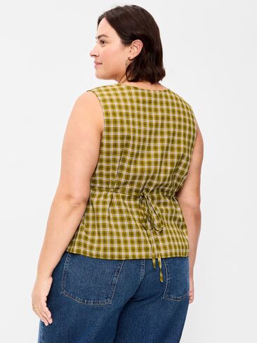 Old Navy Sleeveless V-Neck Tie-Back Top - Green Plaid in Kuwait
