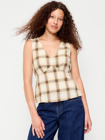 Old Navy Sleeveless V-Neck Tie-Back Top - Brown Plaid in Kuwait