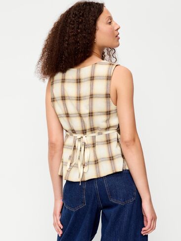 Old Navy Sleeveless V-Neck Tie-Back Top - Brown Plaid in Kuwait