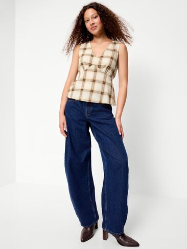 Old Navy Sleeveless V-Neck Tie-Back Top - Brown Plaid in Kuwait