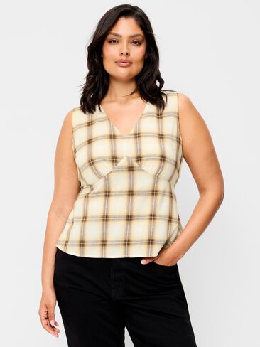 Old Navy Sleeveless V-Neck Tie-Back Top - Brown Plaid in Kuwait