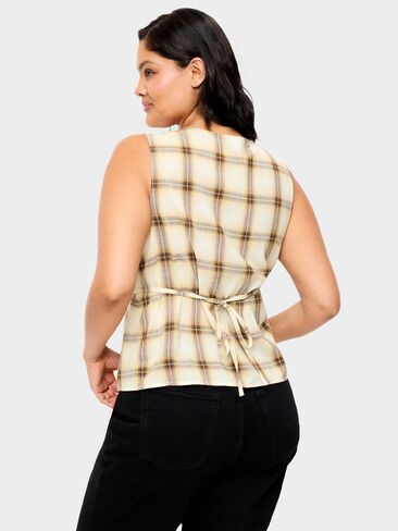 Old Navy Sleeveless V-Neck Tie-Back Top - Brown Plaid in Kuwait