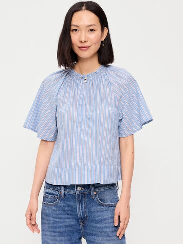 Old Navy Loose Short-Sleeve Striped Top - Blue Stripe in Kuwait
