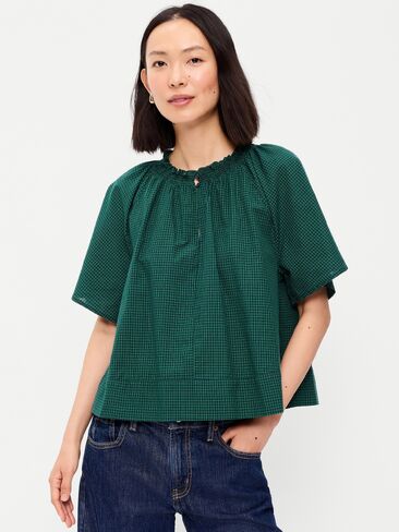 Old Navy Loose Short-Sleeve Top - Green Plaid in Kuwait