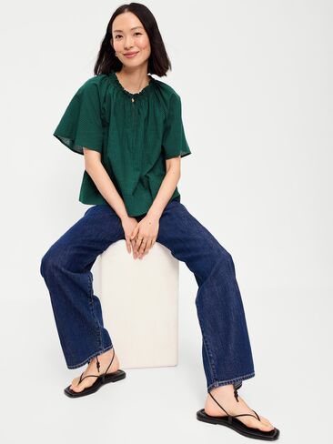 Old Navy Loose Short-Sleeve Top - Green Plaid in Kuwait