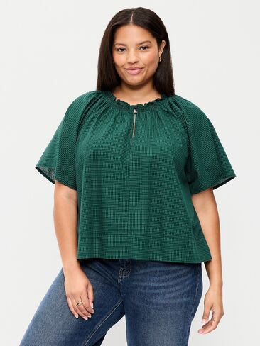 Old Navy Loose Short-Sleeve Top - Green Plaid in Kuwait