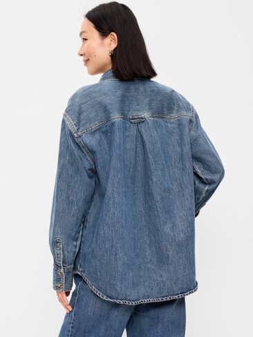 Old Navy Oversized Boyfriend Button-Down Jean Shirt - Medium Wash in Kuwait