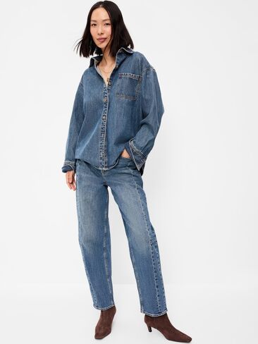Old Navy Oversized Boyfriend Button-Down Jean Shirt - Medium Wash in Kuwait