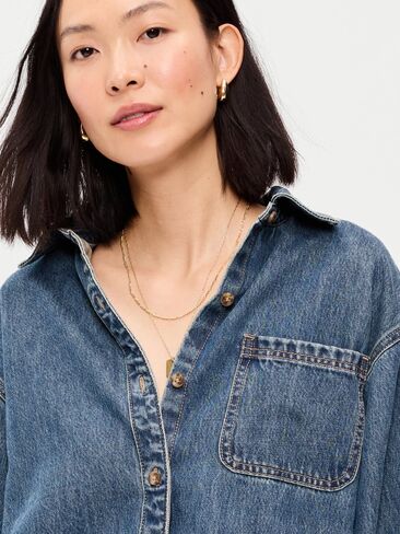 Old Navy Oversized Boyfriend Button-Down Jean Shirt - Medium Wash in Kuwait
