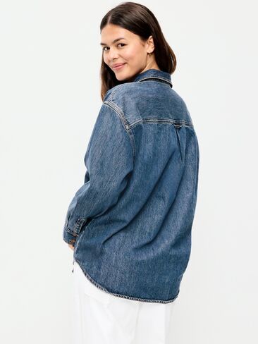 Old Navy Oversized Boyfriend Button-Down Jean Shirt - Medium Wash in Kuwait