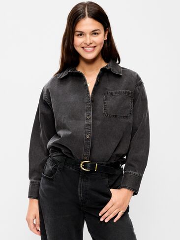 Old Navy Oversized Boyfriend Button-Down Jean Shirt - Black Wash in Kuwait