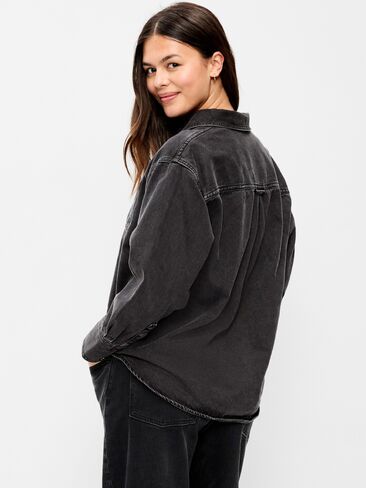 Old Navy Oversized Boyfriend Button-Down Jean Shirt - Black Wash in Kuwait