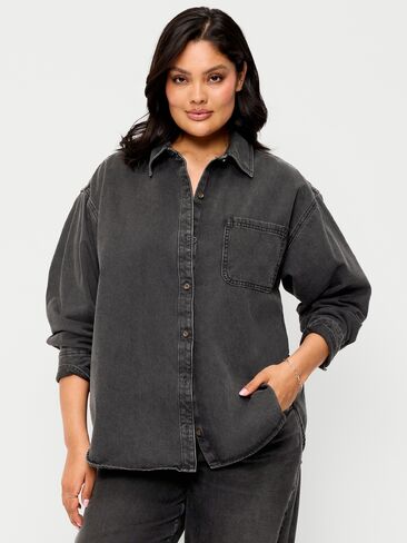 Old Navy Oversized Boyfriend Button-Down Jean Shirt - Black Wash in Kuwait