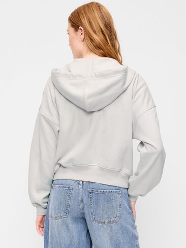 Old Navy Oversized Full-Zip Graphic Hoodie Sweatshirt - Light Gray in Kuwait