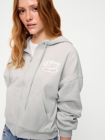 Old Navy Oversized Full-Zip Graphic Hoodie Sweatshirt - Light Gray in Kuwait