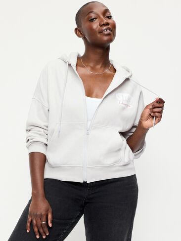 Old Navy Oversized Full-Zip Graphic Hoodie Sweatshirt - Light Gray in Kuwait