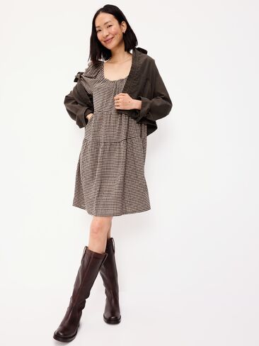 Old Navy Puff-Sleeve Smocked Mini Swing Dress - Black/Black Gingham in Saudi Arabia