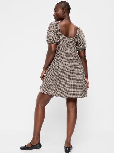 Old Navy Puff-Sleeve Smocked Mini Swing Dress - Black/Black Gingham in Saudi Arabia