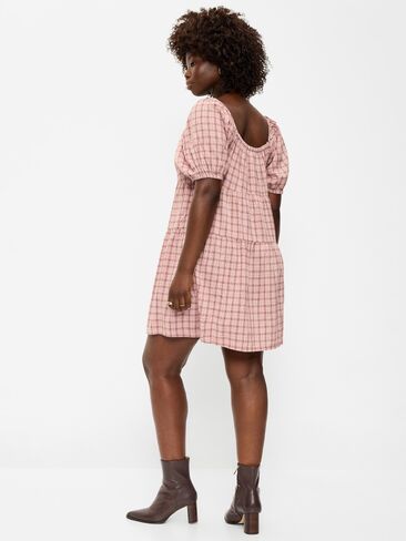 Old Navy Puff-Sleeve Smocked Mini Swing Dress - Light Pink Plaid in Kuwait