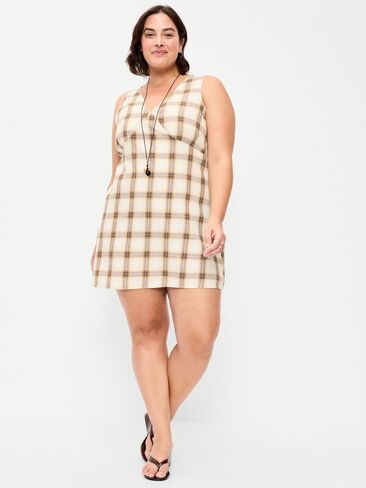 Old Navy Sleeveless A-Line Mini Dress - Cream/Brown Plaid in Kuwait