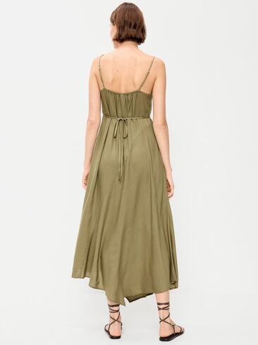 Old Navy Fit & Flare Tie-Back Asymmetrical Midi Dress - Kombu in Kuwait