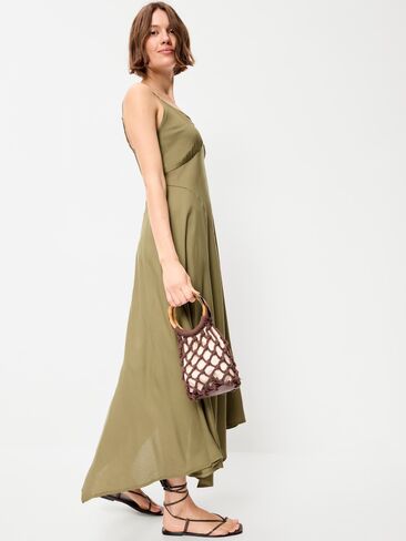 Old Navy Fit & Flare Tie-Back Asymmetrical Midi Dress - Kombu in Kuwait