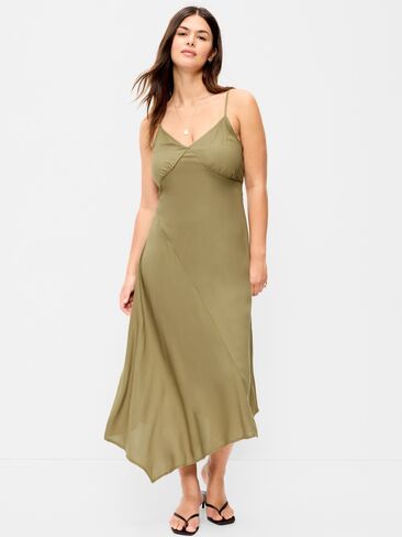 Old Navy Fit & Flare Tie-Back Asymmetrical Midi Dress - Kombu in Kuwait