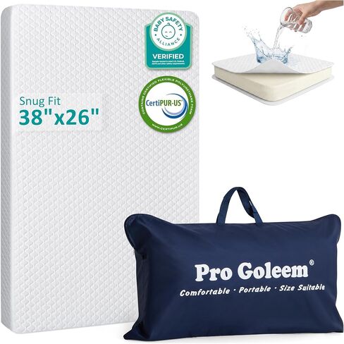 Pro Goleem Pack and Play Mattress (38’’x26’’x3.15’’), Waterproof Fitted Pack n Play Mattress Pad, Soft Playard Mattress Memory Foam Playpen Mattress Mini Crib Mattress for Babies and Toddlers in Saudi Arabia