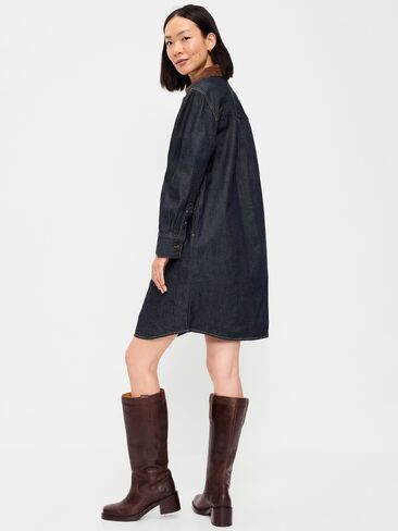 Old Navy Long-Sleeve Denim Mini Shirt Dress - Dark Wash in Kuwait