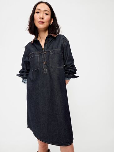 Old Navy Long-Sleeve Denim Mini Shirt Dress - Dark Wash in Kuwait