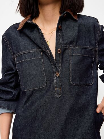 Old Navy Long-Sleeve Denim Mini Shirt Dress - Dark Wash in Kuwait