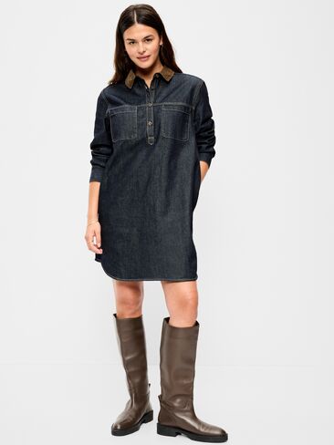 Old Navy Long-Sleeve Denim Mini Shirt Dress - Dark Wash in Kuwait