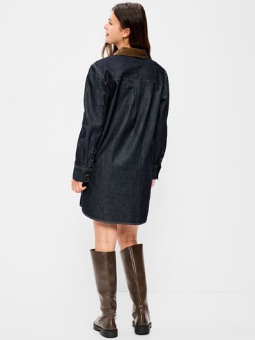 Old Navy Long-Sleeve Denim Mini Shirt Dress - Dark Wash in Kuwait