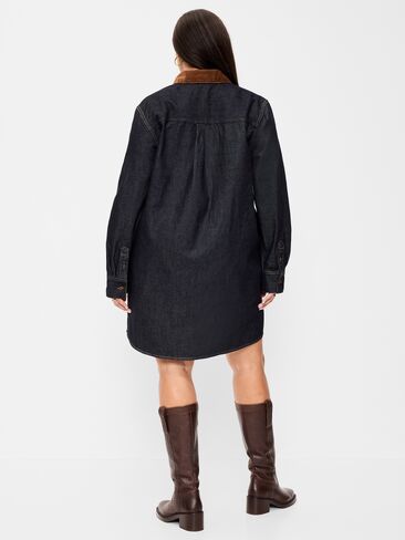Old Navy Long-Sleeve Denim Mini Shirt Dress - Dark Wash in Kuwait