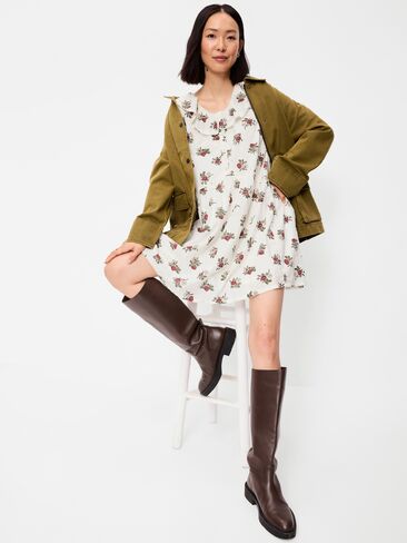 Old Navy Long-Sleeve Ruffle-Collar Swing Mini Dress - White Floral in Kuwait