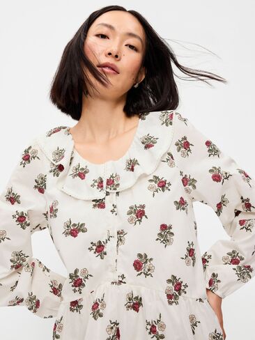 Old Navy Long-Sleeve Ruffle-Collar Swing Mini Dress - White Floral in Kuwait