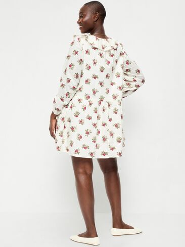 Old Navy Long-Sleeve Ruffle-Collar Swing Mini Dress - White Floral in Kuwait