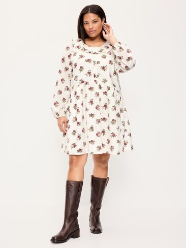 Old Navy Long-Sleeve Ruffle-Collar Swing Mini Dress - White Floral in Kuwait