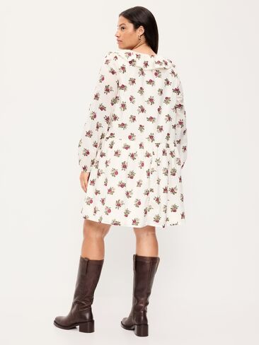 Old Navy Long-Sleeve Ruffle-Collar Swing Mini Dress - White Floral in Kuwait