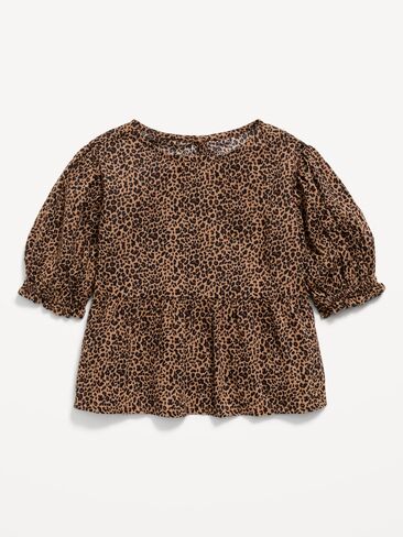 Old Navy Short Puff-Sleeve Top for Toddler Girls - Brown Leopard in Kuwait