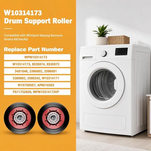 بكرة دعم الاسطوانة W10314173 متوافقة مع ويرلبول وكينمور وماجيك شيف وماتاغ بديل 8536973 و8536974 وW10314171 وWPW10314173 وAP6019303 وPS11752609 من 2 in Kuwait