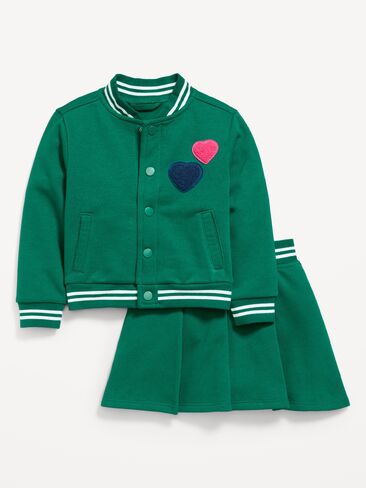 Old Navy Fleece Bomber Jacket and Pleated Skirt Set for Toddler Girls - Rainforest Jewel in Kuwait