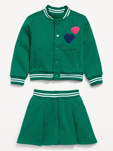 Old Navy Fleece Bomber Jacket and Pleated Skirt Set for Toddler Girls - Rainforest Jewel in Kuwait