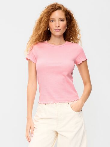 Old Navy Fitted Waffle-Knit Cropped T-Shirt - Geranium Petal in Kuwait
