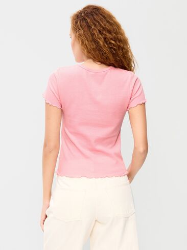 Old Navy Fitted Waffle-Knit Cropped T-Shirt - Geranium Petal in Kuwait