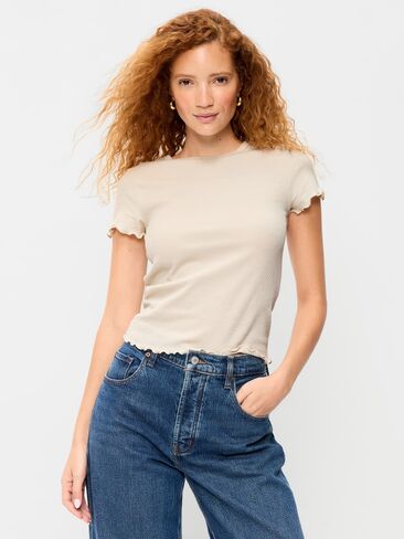 Old Navy Fitted Waffle-Knit Cropped T-Shirt - Wish Bone in Kuwait