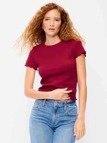 Old Navy Fitted Waffle-Knit Cropped T-Shirt - Red Velvet in Kuwait
